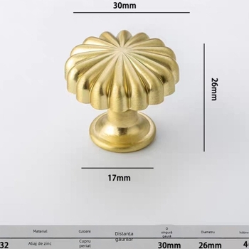 Mâner auriu, în formă de dovleac, stil nordic minimalist, pentru dulapuri și garderobe în stil european; mâner rotund negru pentru sertare
