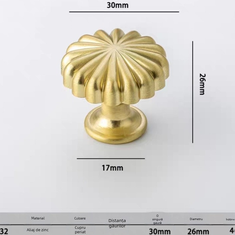 Mâner auriu, în formă de dovleac, stil nordic minimalist, pentru dulapuri și garderobe în stil european; mâner rotund negru pentru sertare