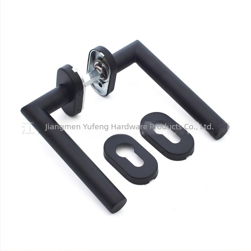 Mâner ușă din oțel inoxidabil 304, finisaj negru mat, capac oval, profil dreptunghiular pentru panou de încuietoare MH-0104