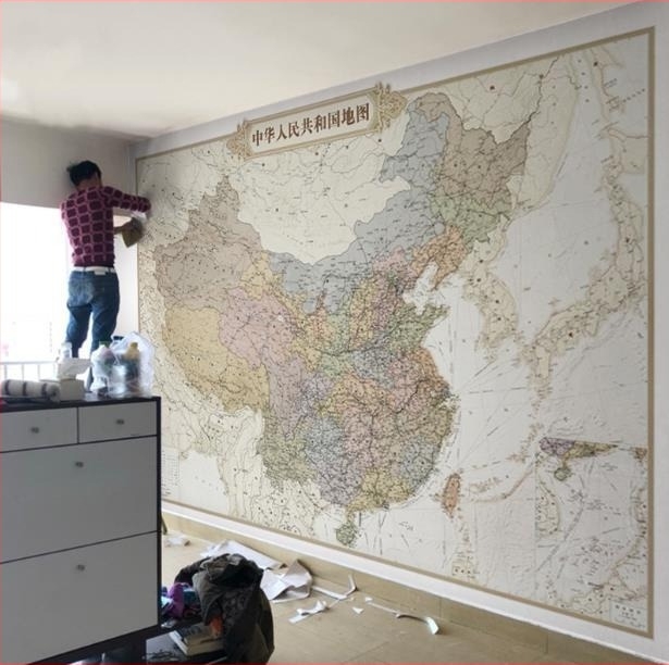 Hartă retro a Chinei – tapet decorativ cu hartă mondială pentru birou, spațiu de studiu, sufragerie și hotel, mural 3D