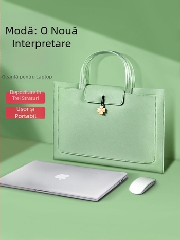 Geantă din piele personalizată pentru laptop de 14 inch, organizator de fișiere în trei niveluri, portabil