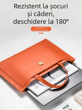 Geantă din piele personalizată pentru laptop de 14 inch, organizator de fișiere în trei niveluri, portabil