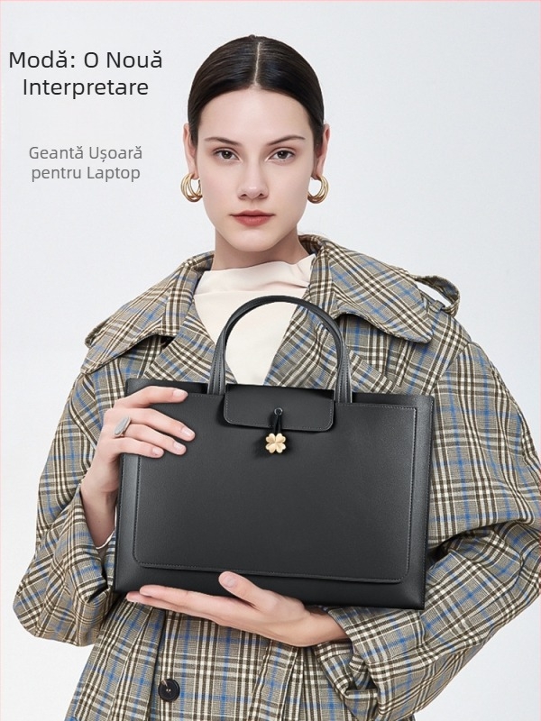 Geantă din piele personalizată pentru laptop de 14 inch, organizator de fișiere în trei niveluri, portabil