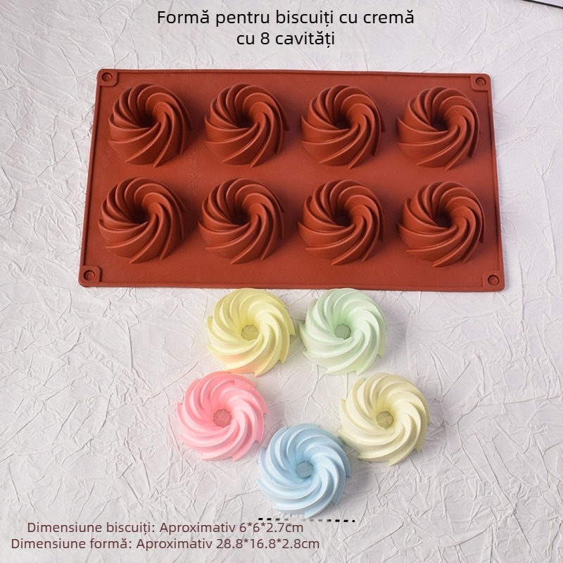 Formă din silicon pentru mini gogoși în spirală, biscuiți cu unt și decorare cu fondant de ciocolată