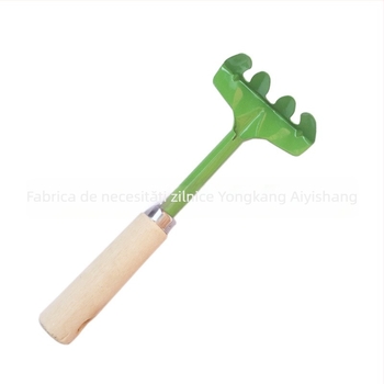 Set de unelte de grădină cu mâner din lemn, 3 piese: lopată rotundă, lopată pătrată și greblă pentru legume și flori