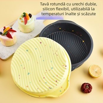 Formă rotundă din silicon pentru prăjit cu mâneri, ustensile de bucătărie, design cu puncte colorate