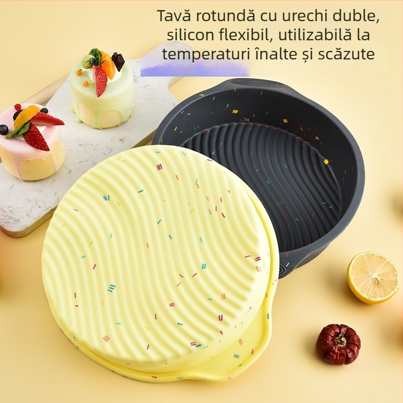 Formă rotundă din silicon pentru prăjit cu mâneri, ustensile de bucătărie, design cu puncte colorate