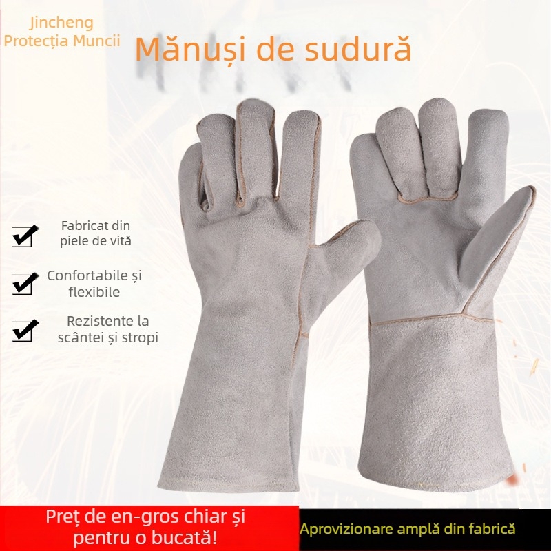 Mănuși de sudură din piele de vacă, groase, pentru reparații auto, protecție la scântei