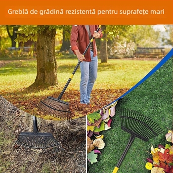 Greblă pentru iarbă și frunze, cu dinți din sârmă de oțel, în stoc pentru grădină