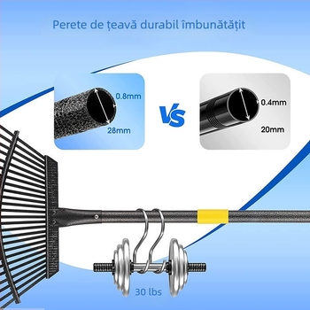 Greblă pentru iarbă și frunze, cu dinți din sârmă de oțel, în stoc pentru grădină