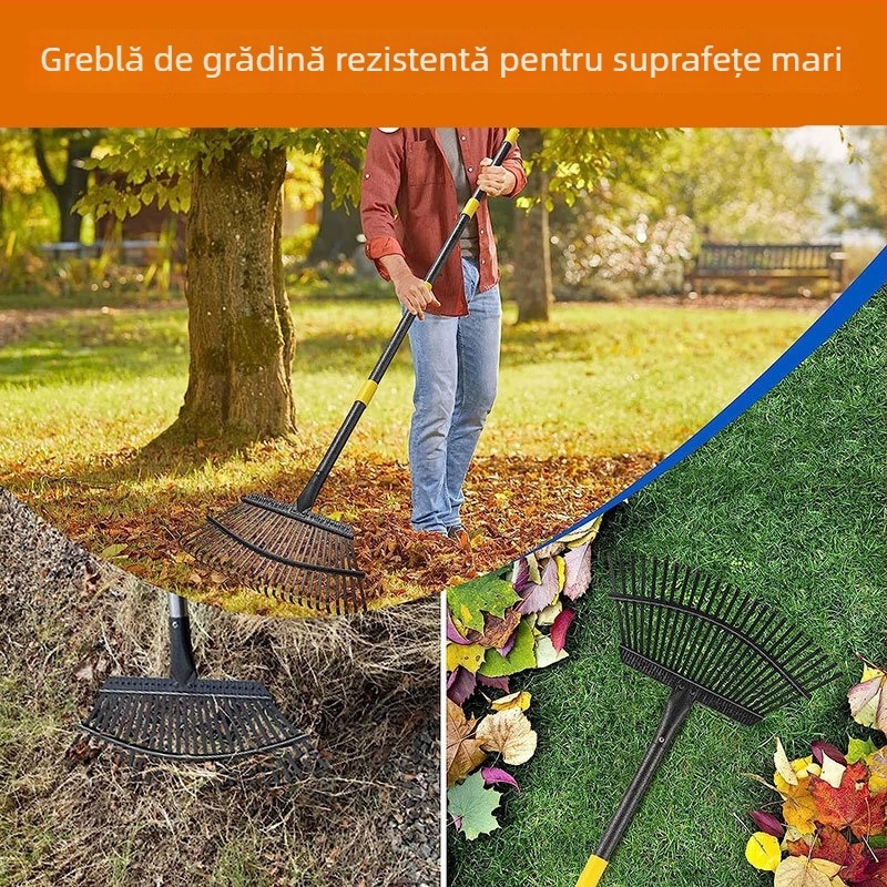 Greblă pentru iarbă și frunze, cu dinți din sârmă de oțel, în stoc pentru grădină