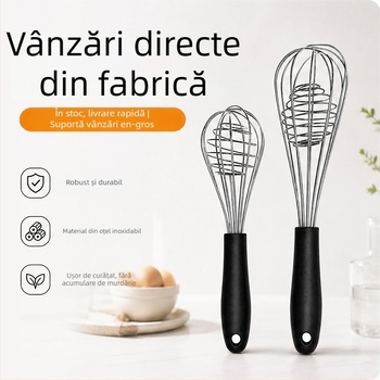 Bețișor de amestec manual din oțel inoxidabil, cu mâner din cauciuc și nucleu sferic, spumator de lapte, mixer de bucătărie portabil