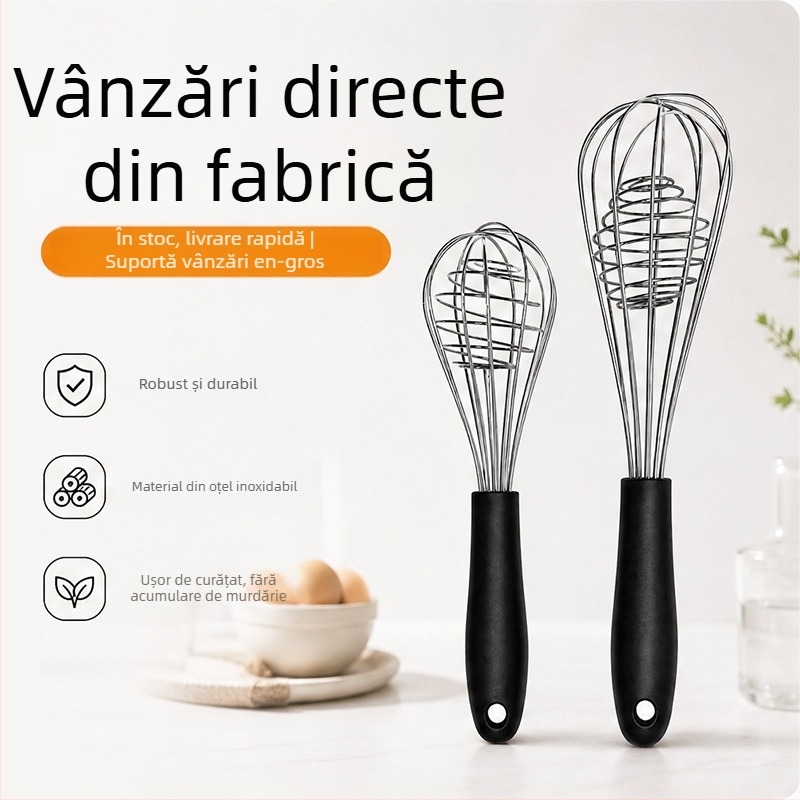 Bețișor de amestec manual din oțel inoxidabil, cu mâner din cauciuc și nucleu sferic, spumator de lapte, mixer de bucătărie portabil