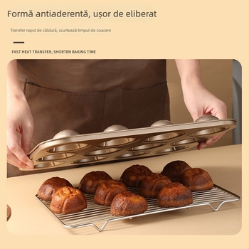 Formă de madeleines antiaderentă cu 12 cavități, formă de scoică, din oțel-carbon pentru prăjituri mici