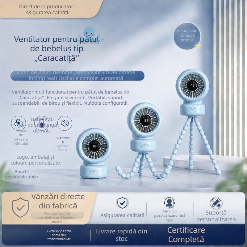 Ventilator USB în formă de caracatiță pentru căruciorul bebelușului, oscilant, portabil, pentru camping în aer liber