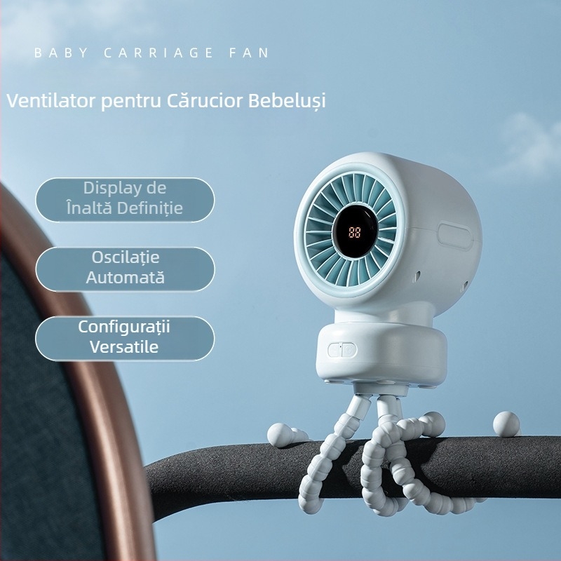 Ventilator USB în formă de caracatiță pentru căruciorul bebelușului, oscilant, portabil, pentru camping în aer liber