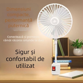 Ventilator mic de birou cu trei prize și capac de protecție, pentru bucătărie și baie.