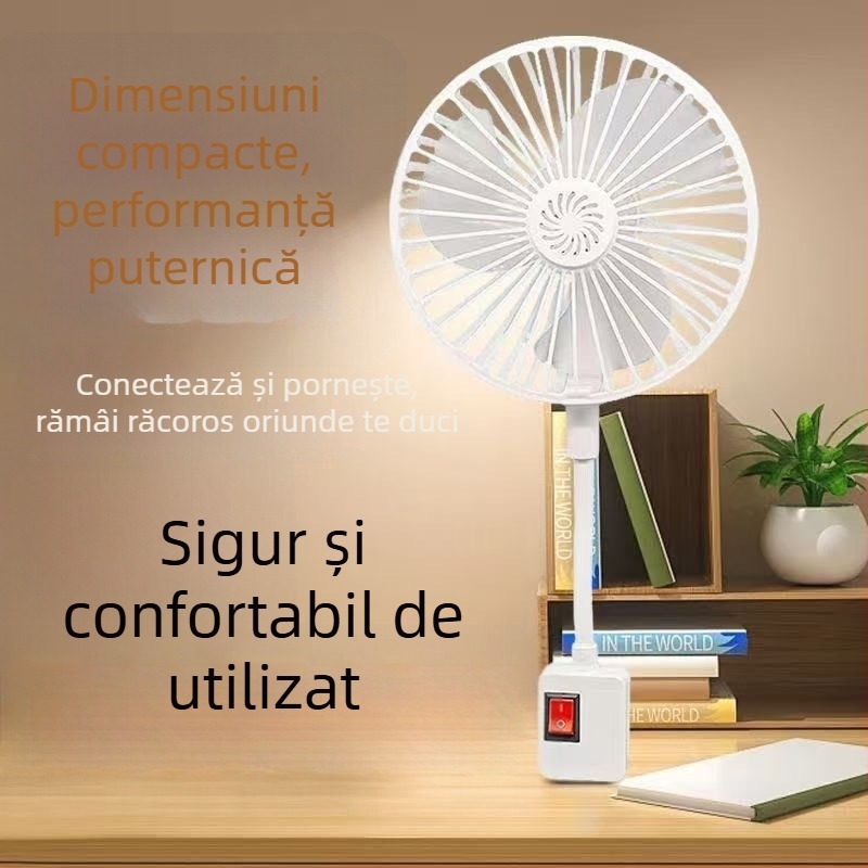 Ventilator mic de birou cu trei prize și capac de protecție, pentru bucătărie și baie.