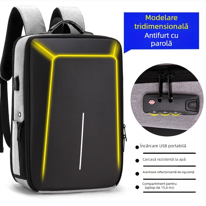 Rucsac pentru laptop de gaming de 15,6 inch, cu cadru din aliaj și carcasă rigidă, anti-furt