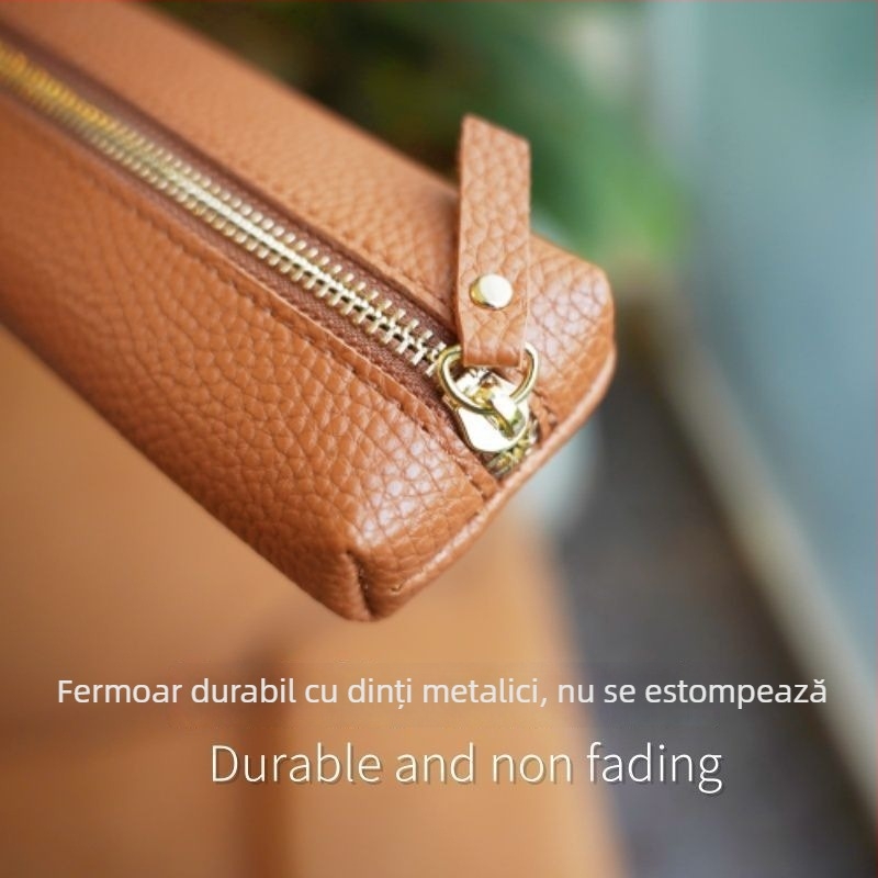 Penar minimalist din piele, portabil, capacitate mică, geantă de papetărie cu husă de protecție pentru stilou