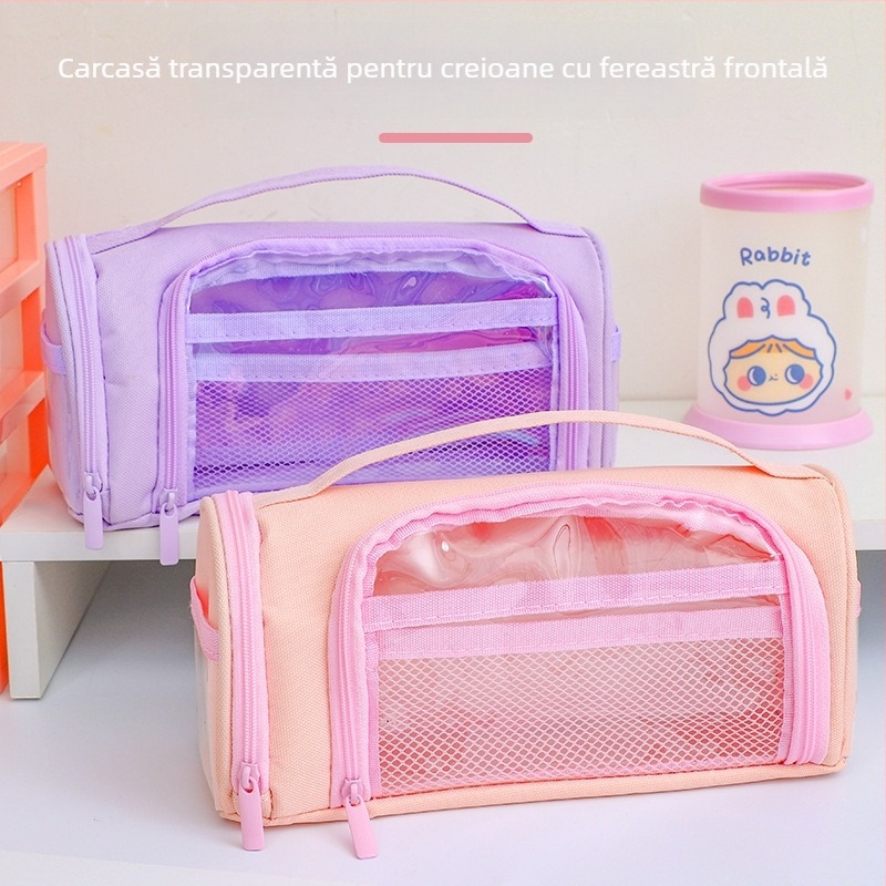 Penar transparent cu deschidere frontală, capacitate mare, stil japonez, pentru elevi (model 2025)