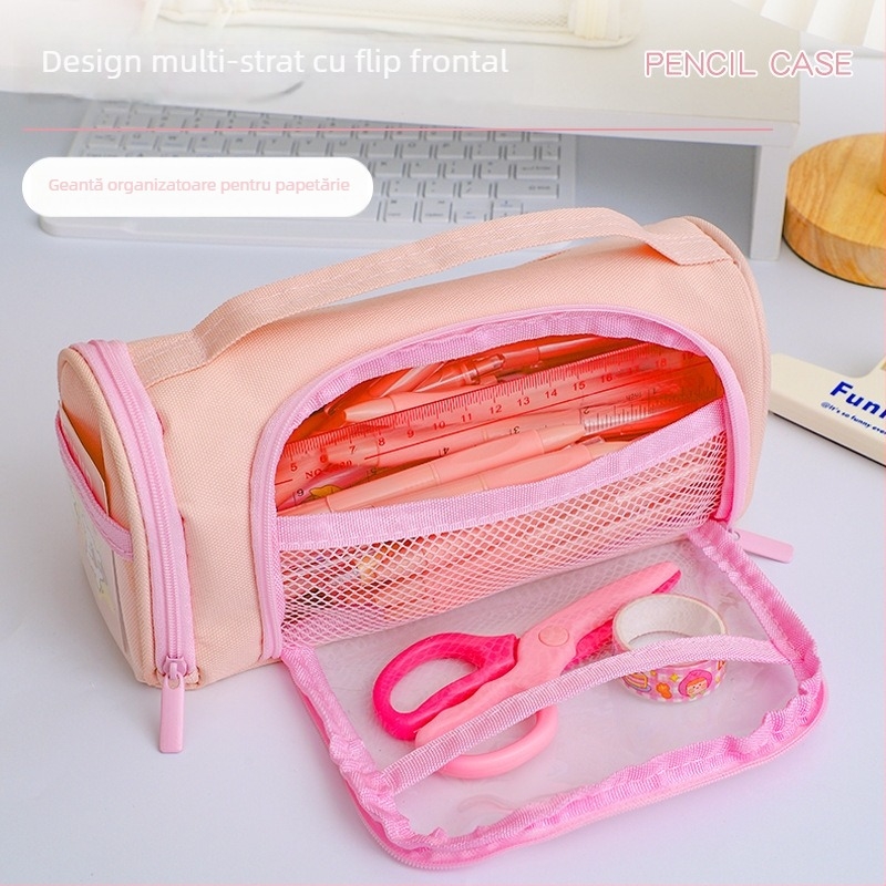 Penar transparent cu deschidere frontală, capacitate mare, stil japonez, pentru elevi (model 2025)