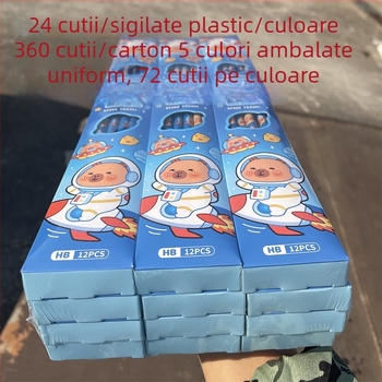 Creioane HB Capybara, pachet de 12, cu vârf de gumă albă