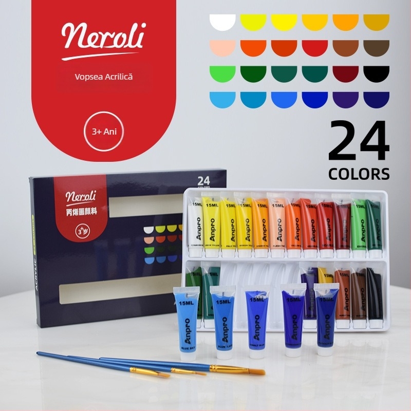 Neroli Floare de portocal 24 de culori - set de vopsea acrilică pentru copii — pictură DIY pe pietre și haine