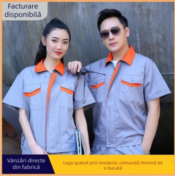 Set de lucru masculin de vară, tricou cu mânecă scurtă, top ușor, uniformă de mecanic brodată și durabilă
