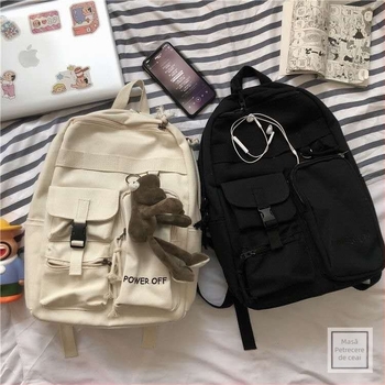 Rucsac unisex în stil stradal Hong Kong, inspirat Harajuku, culoare solidă, din pânză ușor și rezistent la apă, pentru școală
