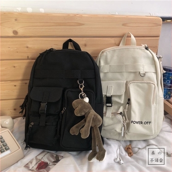 Rucsac unisex în stil stradal Hong Kong, inspirat Harajuku, culoare solidă, din pânză ușor și rezistent la apă, pentru școală