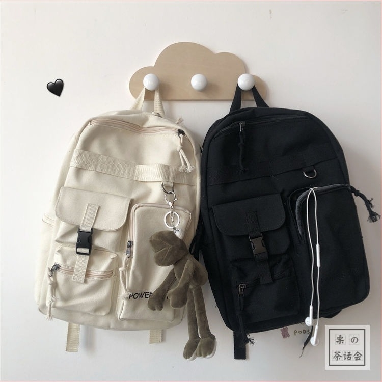Rucsac unisex în stil stradal Hong Kong, inspirat Harajuku, culoare solidă, din pânză ușor și rezistent la apă, pentru școală