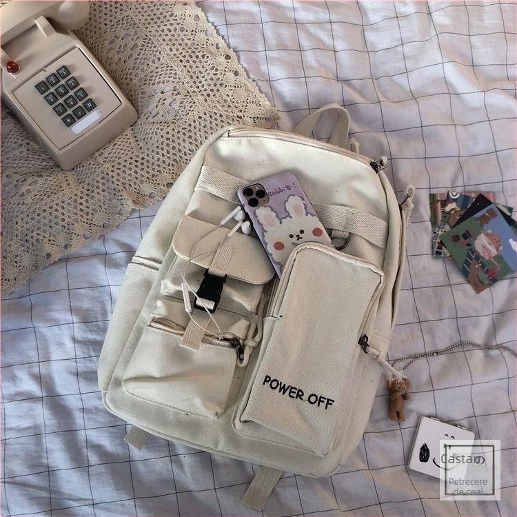 Rucsac unisex în stil stradal Hong Kong, inspirat Harajuku, culoare solidă, din pânză ușor și rezistent la apă, pentru școală