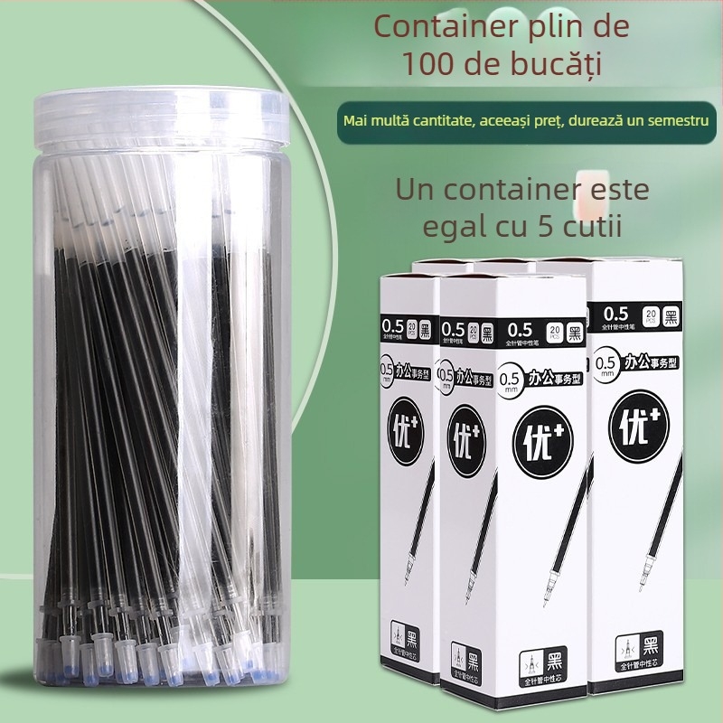 100 rezerve de cerneală pentru stilou gel, negre, cu vârf de ac și vârf de sferă, înlocuire pentru uz studențesc