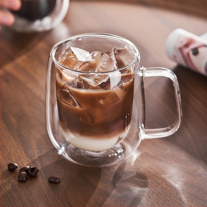 Ceașcă de cafea din sticlă cu pereți dubli, rezistentă la temperaturi, cu mâner