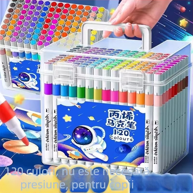 Markeri acrili pe bază de apă, 48 de culori, carioci cu capete duble pentru copii, desen și graffiti
