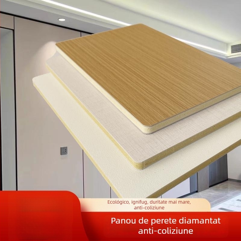 Panou decorativ pentru interior din placă cu carbon cristal – panou de perete integrat cu finisaj lemnos