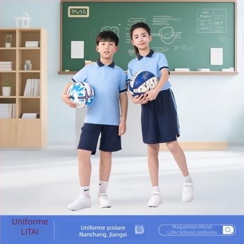 Litai uniformă școlară – set unisex tricou cu mânecă scurtă și pantaloni scurți, pentru gimnaziu, toate anotimpurile