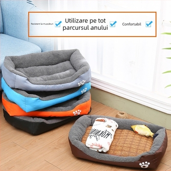 Cușcă semiînchisă pentru câini, cu model drăguț de amprente, impermeabilă și rezistentă la mușcături, pat interior pentru câini, cald iernii