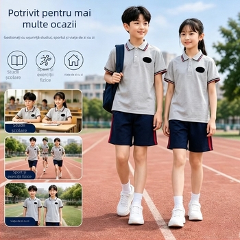 Set de uniformă școlară de vară pentru elevi din învățământul primar, tricou cu mânecă scurtă și pantaloni scurți, îmbrăcăminte sport respirabilă pentru evenimente școlare, unisex