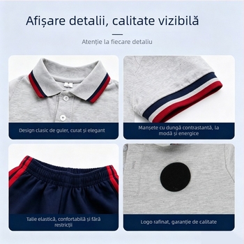 Set de uniformă școlară de vară pentru elevi din învățământul primar, tricou cu mânecă scurtă și pantaloni scurți, îmbrăcăminte sport respirabilă pentru evenimente școlare, unisex