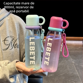 Cana de apă de vară, capacitate mare pentru femei, din plastic, cu pai și scară de măsurare, recipient sport portabil