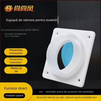 Ventilator de baie cu supapă de control și protecție împotriva fluxului invers, furtun de 80 mm și conductă de evacuare de 100 mm