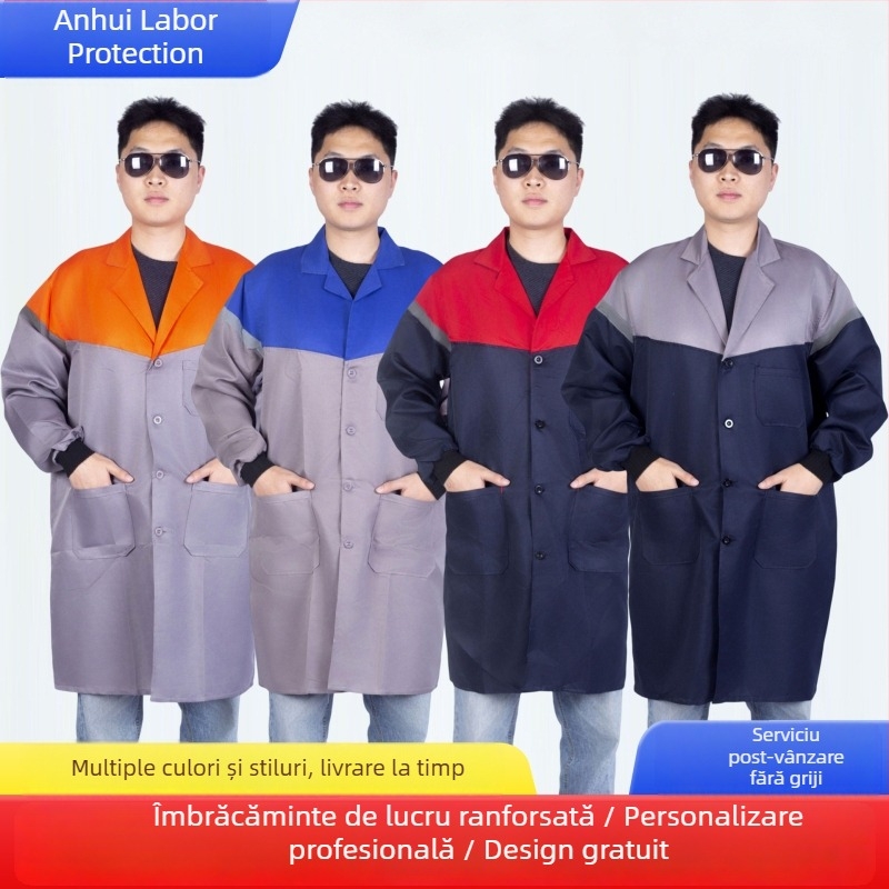 Palton de lucru lung, cu blocuri de culoare, protecție împotriva prafului, uniformă de atelier, imprimare personalizabilă, mâneci lungi