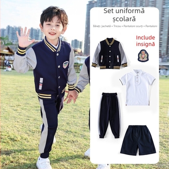 Set de uniformă școlară pentru copii, în stil britanic, toamnă, jachetă baseball, trei piese
