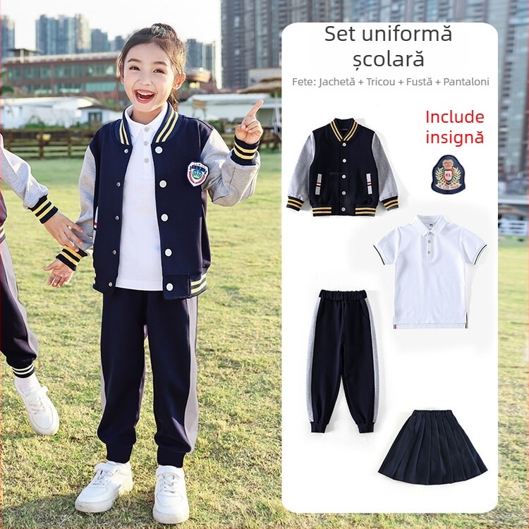 Set de uniformă școlară pentru copii, în stil britanic, toamnă, jachetă baseball, trei piese
