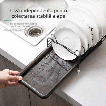 Raft pentru vase din fier forjat pentru chiuvetă și blat – suport de scurgere pentru boluri, farfurii și bețișoare