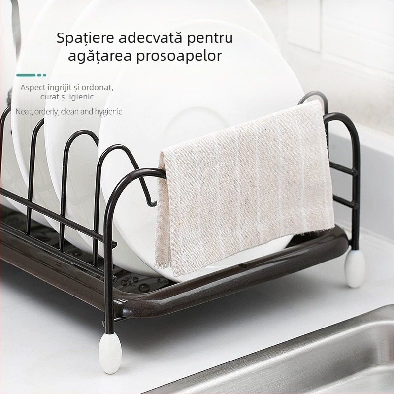 Raft pentru vase din fier forjat pentru chiuvetă și blat – suport de scurgere pentru boluri, farfurii și bețișoare