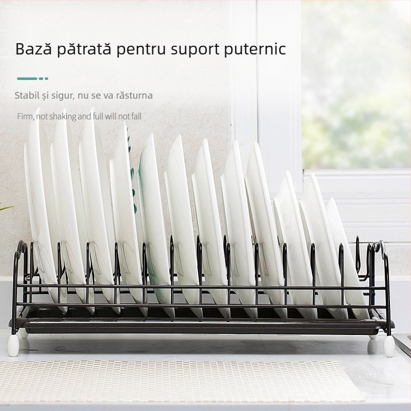 Raft pentru vase din fier forjat pentru chiuvetă și blat – suport de scurgere pentru boluri, farfurii și bețișoare