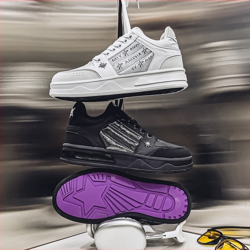 Adidași sport negri pentru bărbați, talpă groasă și talpă cu creștere a înălțimii, inspirat de pantofi de barcă, model cu stele, încălțăminte casual sport